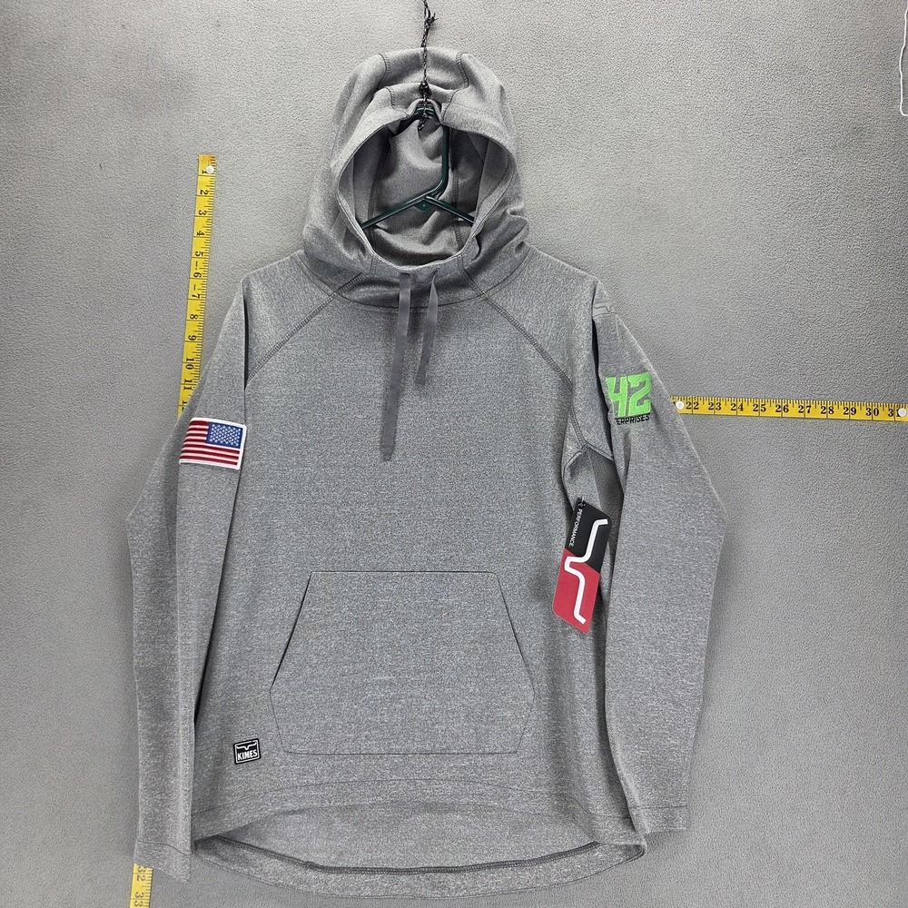 Kimes Ranch Hoodie Mens Medium Gray Sweatshirt Fleece American Flag Pullover